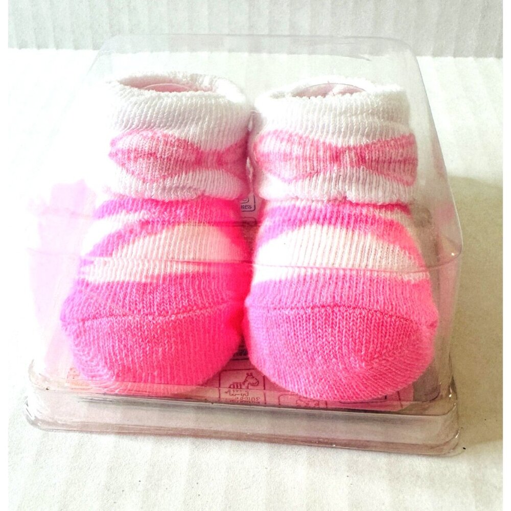 Swiggies Infant Baby Booties 0-12 Months Girl 1 Pair Bright Pink White Bow NEW!